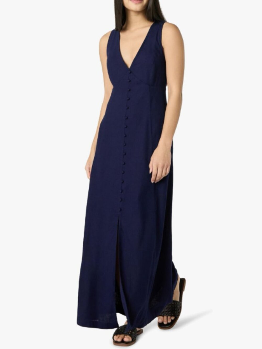 The Drop Blanca Linen Button-Front V-Neck Maxi Dress Women's XS Cottagecore Chic